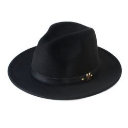 Sombrero de ala ancha para hombre Elegante Lana suave con cinta de cuero